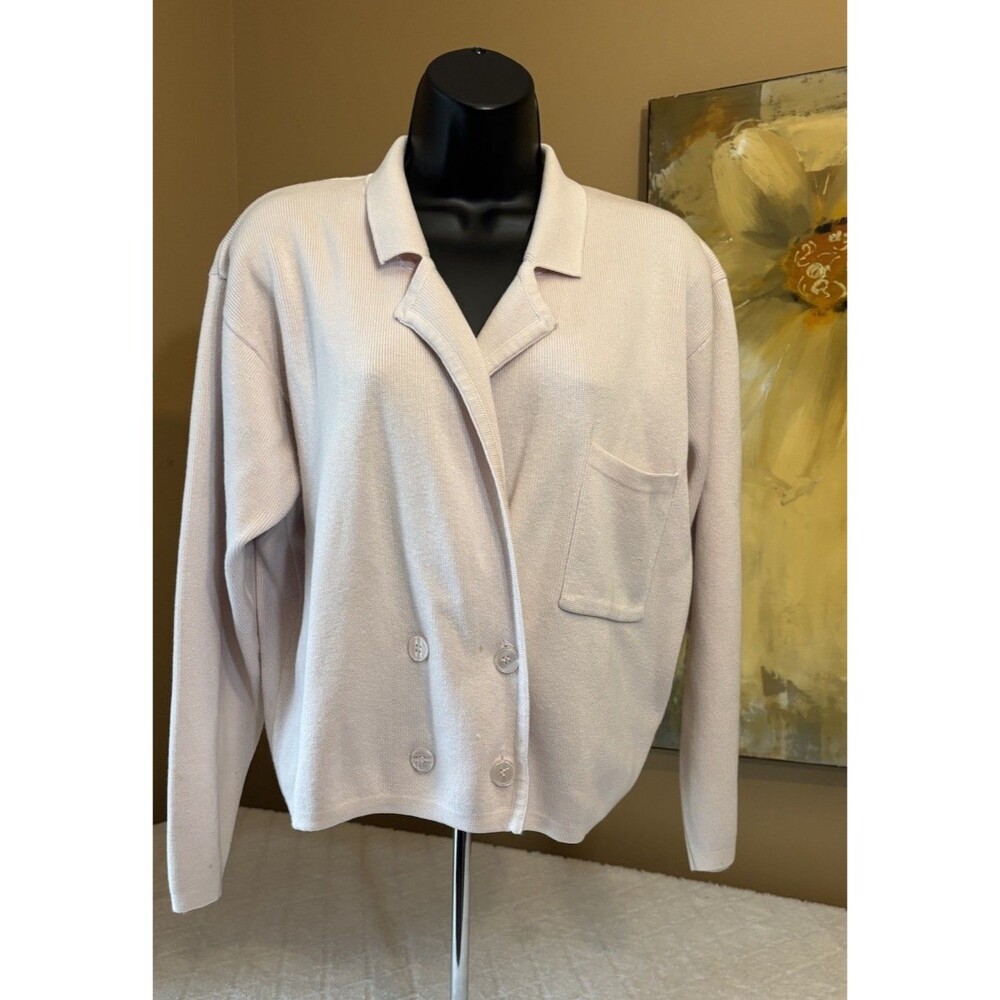 Vintage Michelle Stuart Pink Cardigan. Pockets Buttons Size Medium. Small Stain